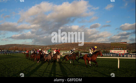 Sono il vostro proprio guidato da Nick Slatter guida il campo nel Hhandicap di Opus Energy Novices durante il giorno uno dell'Open a Cheltenham racecourse, Cheltenham. Foto Stock