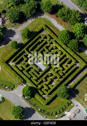 Vista aerea, labirinto quadrato nel Centro Parco, labirinto di siepi, Centro parco, attrazioni, Oberhausen, Ruhr, Renania settentrionale-Vestfalia, Germania Foto Stock
