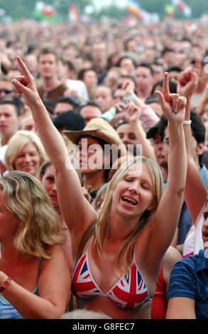 Concerto dal vivo di 8 - Hyde Park. La folla guarda Kelly Jones di Stereophonics. Foto Stock