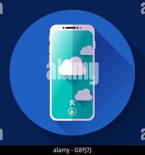 Smartphone icona piatto, telefono cellulare semplice vettore con le nuvole. Illustrazione Vettoriale