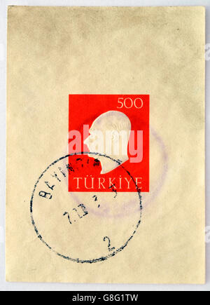 Turchia - circa 1970: un timbro stampato in Turchia che mostra un ritratto di Kemal Ataturk, circa 1970 Foto Stock