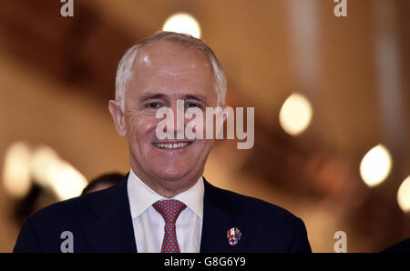 Il primo ministro australiano Malcolm Turnbull arriva alla cerimonia di apertura del meeting dei Capi di Governo del Commonwealth presso il Centro conferenze Mediterranee di Valletta, Malta. Foto Stock