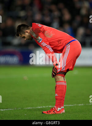 Swansea City / Leicester City - Barclays Premier League - Liberty Stadium. Swansea City Lukasz Fabianski è stato abbattuto dopo la partita della Barclays Premier League al Liberty Stadium di Swansea. Foto Stock