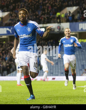 Rangers / Dumbarton - Ladbrokes Scottish Championship - Ibrox Stadium. Nathan Oduwa di Rangers festeggia il suo terzo gol durante la partita del Ladbrokes Scottish Championship all'Ibrox Stadium di Glasgow. Foto Stock