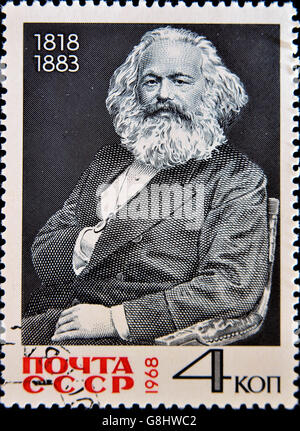 Unione Sovietica - Circa 1968 un timbro stampato in Russia mostra Karl Marx ritratto, circa 1968 Foto Stock
