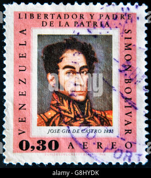 VENEZUELA - circa 1966: un timbro stampato in Venezuela, mostra ritratto Simon Bolivar, circa 1966 Foto Stock