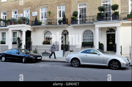 Una visione generale di 46 Lower Belgrave Street, nel centro di Londra, l'ex casa di famiglia di Lord Lucan, come George Bingham, l'unico figlio del peer mancante, è stato rilasciato un certificato di morte per suo padre presso la High Court nel centro di Londra. Foto Stock