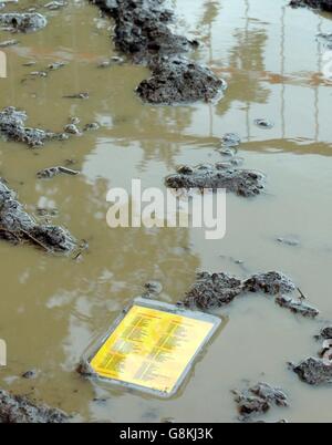 VFestival, Hylands Park. Una piscina di fango dopo il defrugamento. Foto Stock