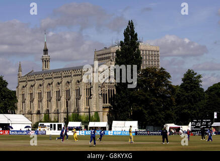 Cricket - The NatWest Women's Series 2005 - Inghilterra / Australia - Cheltenham. Vista generale che mostra Inghilterra donne giocatori celebrare il licenziamento del apripista australiano Belinda Clark. Foto Stock