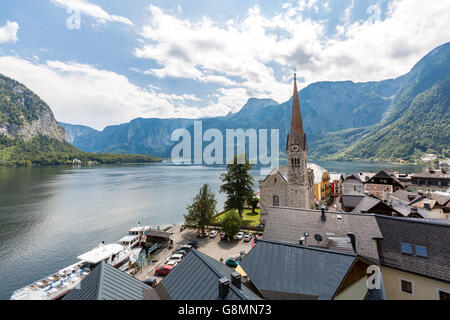 Austria Hallstatt, Classic vista del villaggio di Hallstat Foto Stock