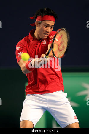 Il Giappone Kei Nishikori in azione durante il primo giorno della Coppa Davis, World Group, primo round alla Barclaycard Arena di Birmingham. PREMERE ASSOCIAZIONE foto. Data immagine: Venerdì 4 marzo 2016. Vedi PA storia TENNIS Coppa Davis. Il credito fotografico dovrebbe essere: Mike Egerton/PA Wire. Foto Stock