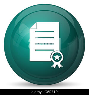 Icona del certificato. Pulsante Internet su sfondo bianco. Foto Stock