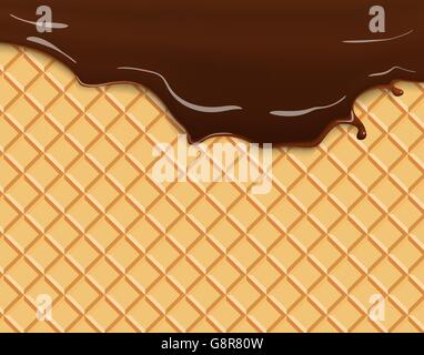 Cioccolato fondente fuso su sfondo di wafer Illustrazione Vettoriale