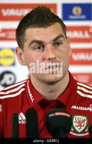 Galles / Irlanda del Nord - International friendly - Wales Press Conference - vale Resort. Sam Vokes del Galles durante una conferenza stampa al vale Resort di Glamorgan. Foto Stock