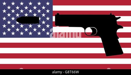 La pistola la criminalità negli Stati Uniti - una pistola sulla bandiera americana Illustrazione Vettoriale