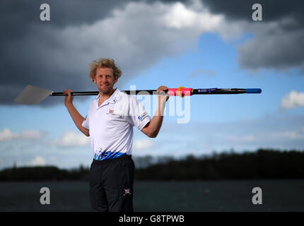 Annuncio della squadra dei campionati europei di rowing della Gran Bretagna - National Rowing Centre. Andrew Triggs Hodge durante l'annuncio della squadra dei Campionati europei di canottaggio presso il National Rowing Centre di Caversham. Foto Stock