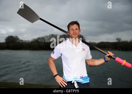 Annuncio della squadra dei campionati europei di rowing della Gran Bretagna - National Rowing Centre. Matthew Langridge durante l'annuncio della squadra dei Campionati europei di canottaggio al National Rowing Centre, Caversham. Foto Stock