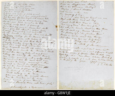 Bozza originale manoscritto di 'Kubla Khan, o una visione in un sogno: un frammento' da Samuel Coleridge (1772-1834), il poema è stato composto dopo l'assunzione di "due grani di oppio adottate per controllare la dissenteria' nel mese di ottobre 1797. Vedere la descrizione per maggiori informazioni. Foto Stock