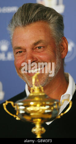 Il Capitano della Coppa Ryder europea Darren Clarke durante una fotocellula al Royal Portrush Golf Club, County Antrim. Foto Stock