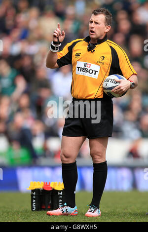 Leicester Tigers / Stade Francais - European Champions Cup - Quarter Final - Welford Road. Arbitro Nigel Owens Foto Stock