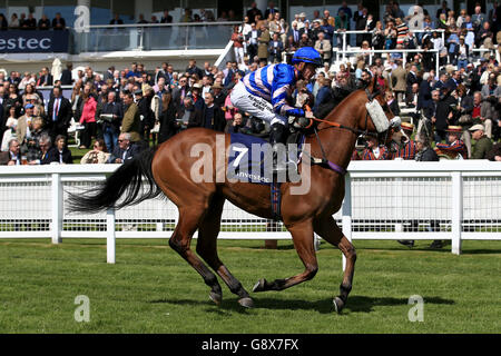 Crosse Fire guidato dal jockey Kieran o'Neill va al posto Per l'handicap Investec Asset Finance Foto Stock