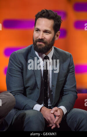 Paul Rudd durante le riprese del Graham Norton Show, presso i London Studios, a sud di Londra, in onda sulla BBC One il venerdì sera. Foto Stock