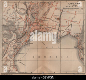 LUGANO città antica città stadtplan. La Svizzera carte karte. BAEDEKER, 1899 Mappa Foto Stock