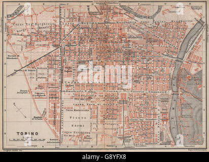 TORINO Torino città antica città del piano urbanistico di pianoforte. Mappa Italia, 1899 Foto Stock