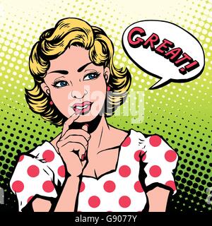 Donna dice grande in pop art style Illustrazione Vettoriale