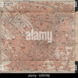 MILANO Milano città antica città del piano urbanistico di pianoforte. Mappa Italia, 1899 Foto Stock