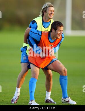 Calcio - amichevole - Argentina v Inghilterra - Inghilterra formazione - Carrington. David Beckham e Joe Cole in Inghilterra Foto Stock