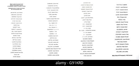 Ecco un elenco delle vittime dello tsunami del Boxing Day 2004 del 93, pubblicato a Kensington Olympia, Londra, lunedì 5 dicembre 2005, le cui richieste si terranno questa settimana. Non è questo l'ordine in cui saranno ascoltati, in quanto non è stato dato dalla Corte. Vedi PA INQUEST Tsunami. PREMERE ASSOCIAZIONE foto. Il credito fotografico dovrebbe essere: Andrew Stuart/PA Foto Stock