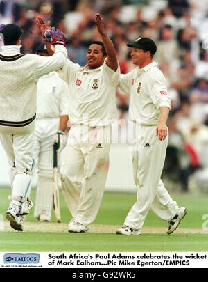 Cricket - primo test Cornhill - Inghilterra / Sud Africa - Edgbaston - secondo giorno. Paul Adams (centro) del Sudafrica celebra la presa del wicket dell'Inghilterra Mark Ealham Foto Stock