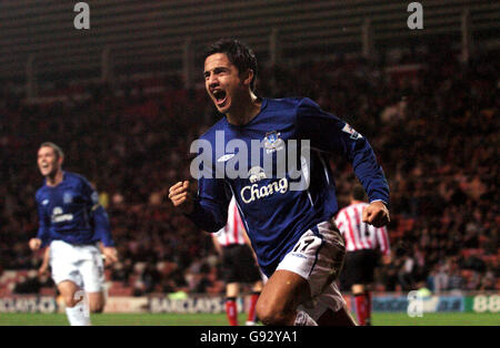 Calcio - fa Barclays Premiership - Sunderland v Everton - Stadio della luce. Tim Cahill di Everton celebra il traguardo vincente contro Sunderland Foto Stock