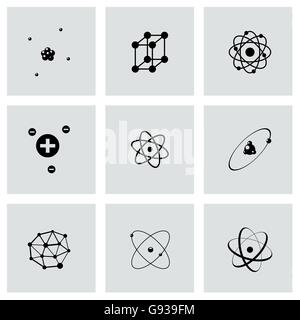 Vettore atomo nero icona impostare Illustrazione Vettoriale