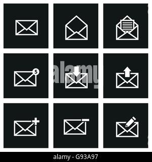 Il vettore di posta elettronica nero icona impostare Illustrazione Vettoriale