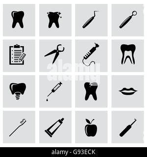 Vettore dentale nero icona impostare Illustrazione Vettoriale