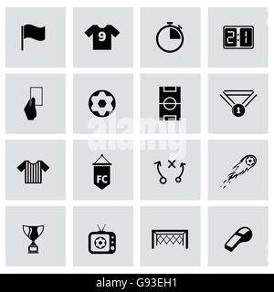 Vector black soccer icona impostare Illustrazione Vettoriale