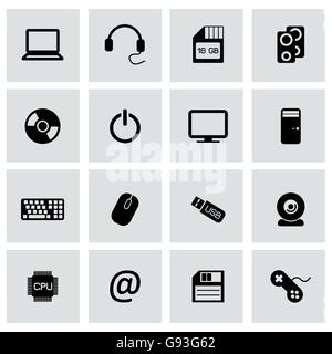 Vettore computer nero set di icone Illustrazione Vettoriale