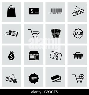 Vettore negozio nero set di icone Illustrazione Vettoriale