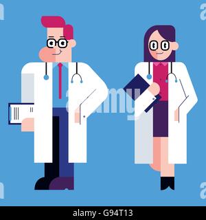 Design piatto illustrazione di maschio e femmina medico. Illustrazione Vettoriale