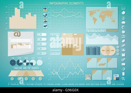 Una infografica elementi, tecnologia web icone sul display tablet. economia del vettore grafico temporale. grafico a torta info icona grafica. fina Illustrazione Vettoriale