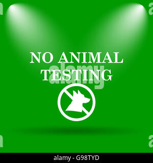 Nessuna sperimentazione animale icona. Pulsante Internet su sfondo verde. Foto Stock
