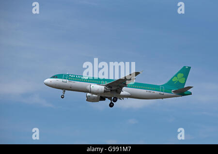 Sono Lingus Airbus 320-214 Registrazione EI-DER 'St Mel' atterraggio all'Aeroporto di Londra Heathrow. SCO 10,471 Foto Stock
