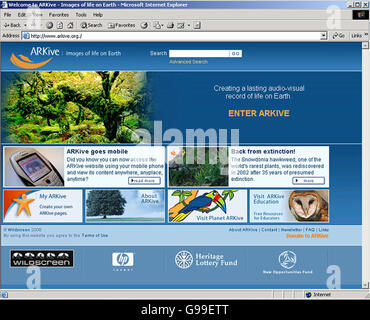Screen-grab dal sito web ARKive - un sito che i conservatori stanno costruendo per compilare una banca dati di tutte le specie conosciute prima di estinguersi più. La mossa arriva come la World Conservation Union (IUCN) è prevista per pubblicare la sua aggiornata Red List questa settimana, rivelando quante piante e animali si sono avvicinati all'estinzione da quando l'ultima lista è stata rilasciata nel 2004. Foto Stock