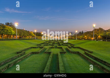 Vista serale del Parque Eduardo VII a Lisbona, Portogallo Foto Stock