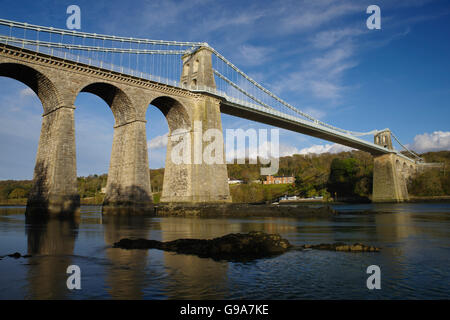 Menai Bridge di sospensione, Foto Stock