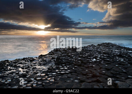 Il Giants Causeway nella contea di Antrim in Irlanda del Nord. Un sito Patrimonio Mondiale dell'UNESCO. Foto Stock