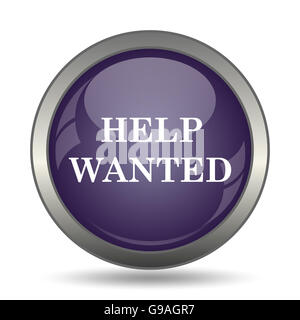 Help wanted icona. Pulsante Internet su sfondo bianco. Foto Stock