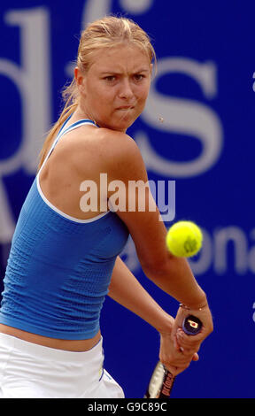 Il seme numero uno Maria Sharapova in azione durante la sua vittoria del 6-2, 6-2 su Mara Santangelo in Italia durante le finali quarti di DFS Classic all'Edgbaston Priory Club di Birmingham. Foto Stock